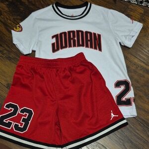 Jordan Kids' White and Red Tee & Shorts Set